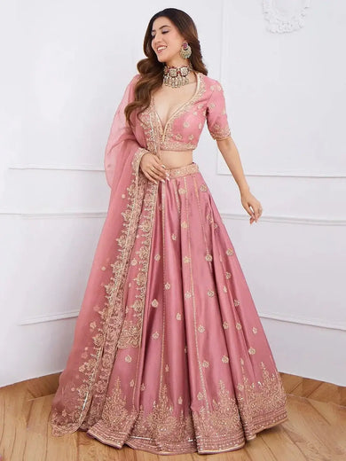 Gorgeous Pink Sequins Art Silk Designer Lehenga Choli With Dupatta - Ethnic Plus In